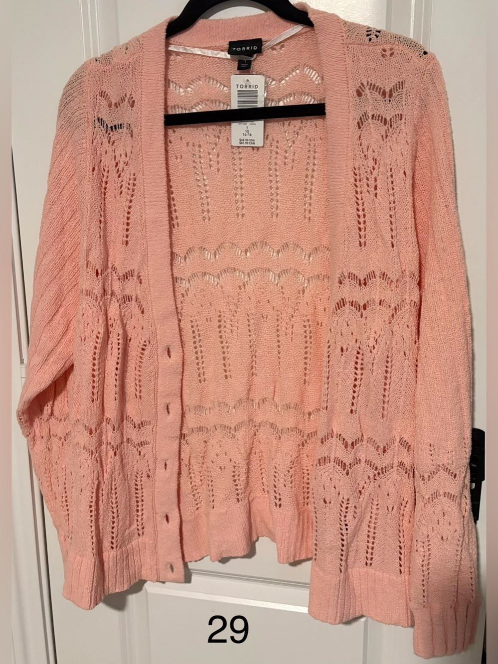 torrid Peach Pink Openwork Button-Front Cardigan